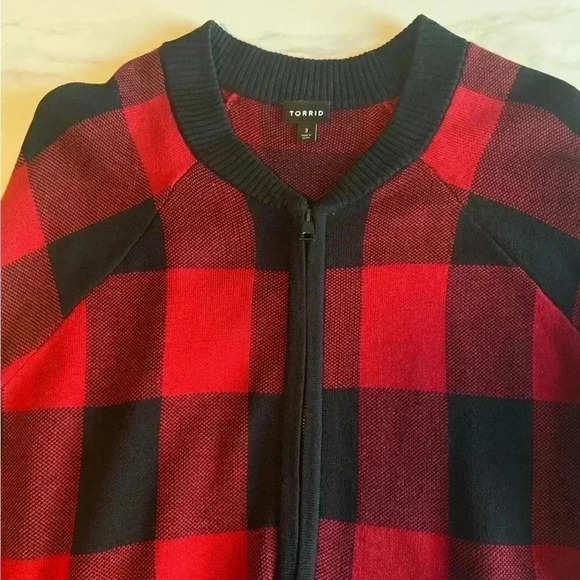 Torrid Buffalo Plaid Sweater Jacket Cardigan 3X Fall Autumn Pumpkin Patch Zip Up - Picture 9 of 11